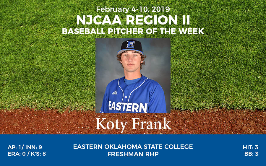 Koty Frank named NJCAA Region II Pitcher of the Week
